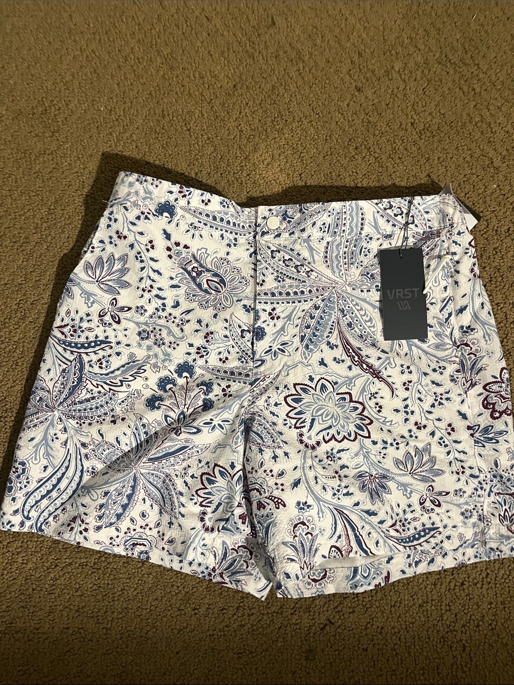 VRST White Paisley Swim Trunks with Blue and Burgundy Accents